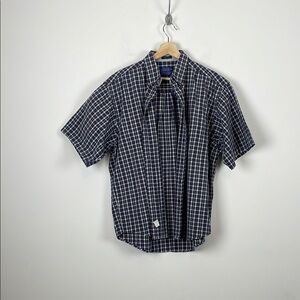 Pendleton Men's L Plaid Preppy Dad Short Sleeve Button Down Blue Checkered Shirt